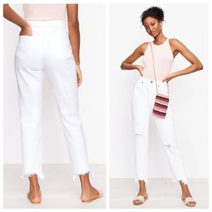 Loft The 90s Straight Hight Waist Distressed Jean in White